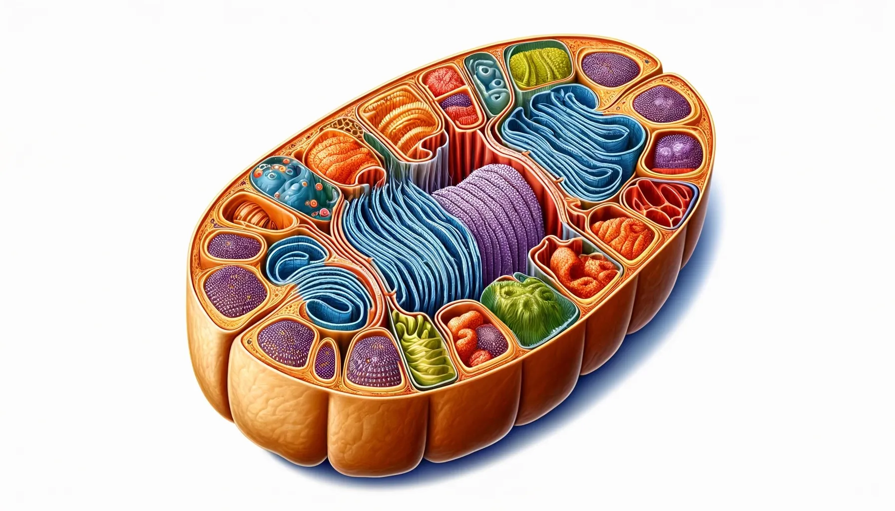 Farbige Querschnitt-Illustration eines Mitochondriums mit seinen inneren Strukturen
